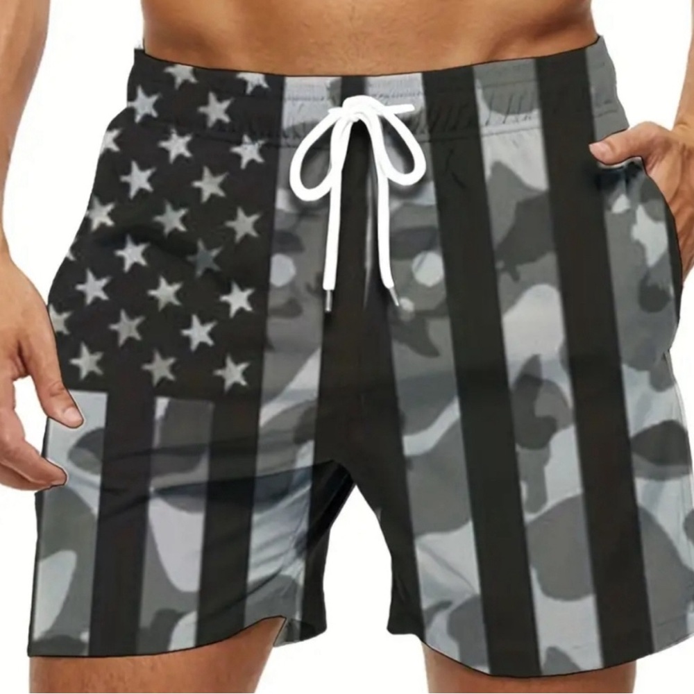 Men’s Camo American Flag Shorts XL Lightweight Drawstring Lounge Athletic